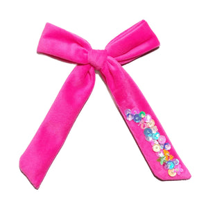 Hot Pink Long Tail Sequin Bow