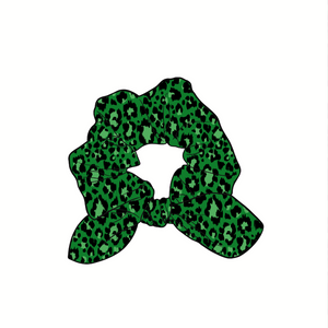 Green Leopard Hand Tied  Knotted Bow Scrunchie