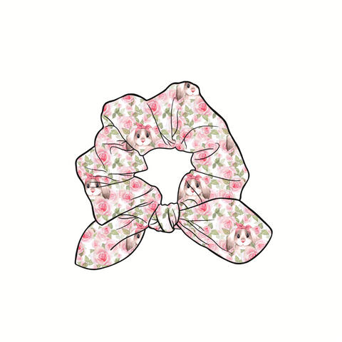 I Spy Bunny Hand Tied  Knotted Bow Scrunchie