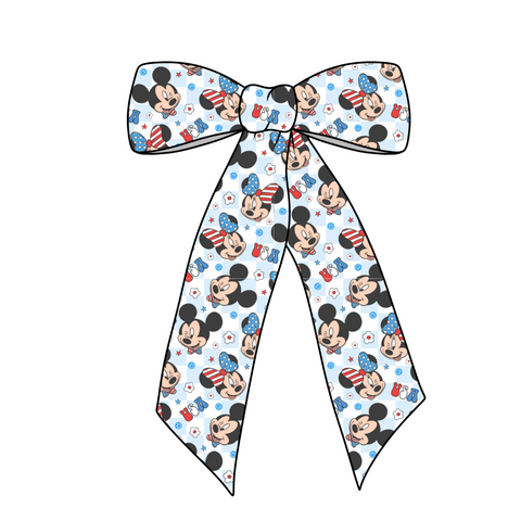 Patriotic Mouse Long Tail Fabric Bow