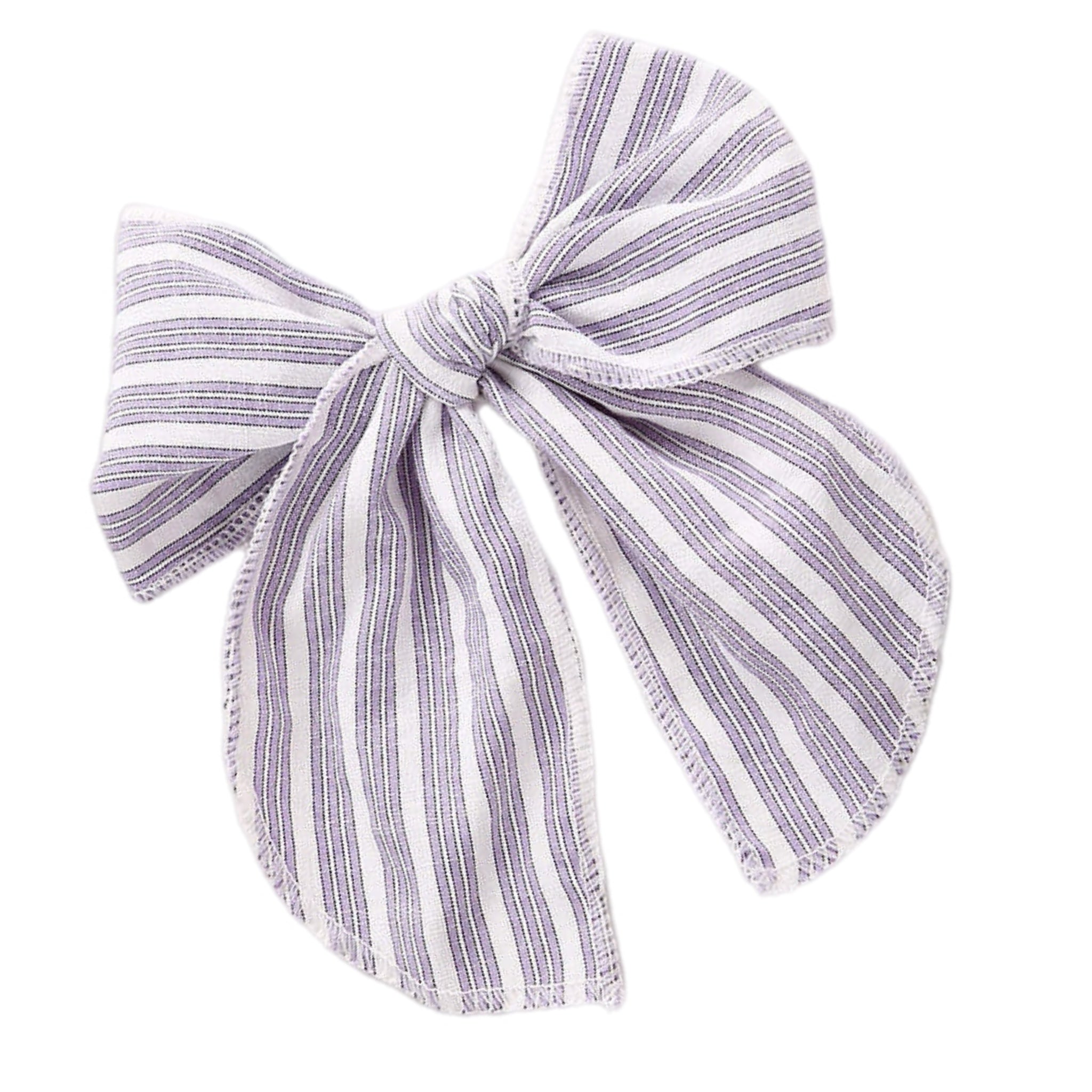 Purple Pin Stripe Large Serged Edge Pre-Tied Fabric Bow