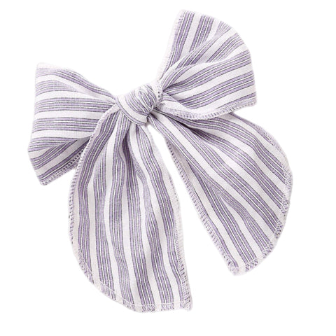 Purple Pin Stripe Large Serged Edge Pre-Tied Fabric Bow