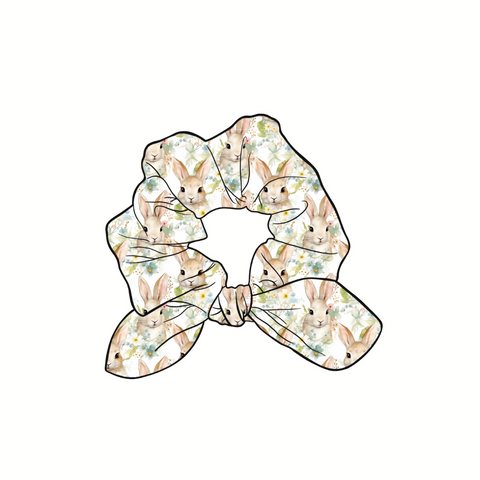 Elegant Bunny Floral Hand Tied  Knotted Bow Scrunchie