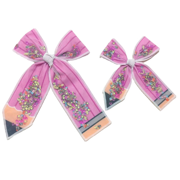 Hot Pink Pencil Serged Edge Shaker Bow
