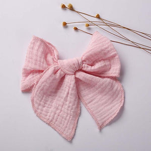 6" Pink Large Serged Edge Pre-Tied Muslin Bow