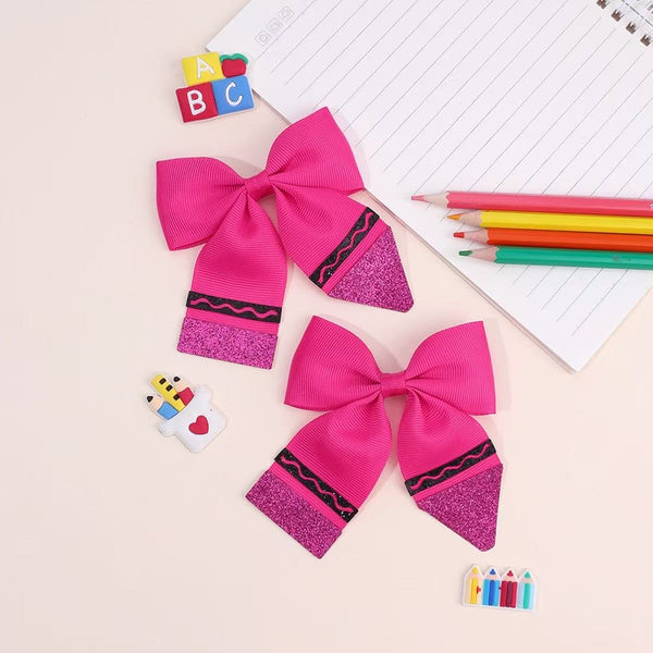 Perfect Crayon Piggy Ribbon Bows (Set of 2)