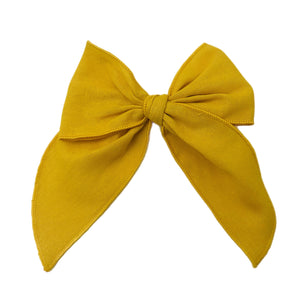 Yellow Linen Large Serged Edge Pre-Tied Fabric Bow