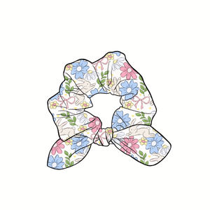 (Pre-Order) Bunny Floral Hand Tied  Knotted Bow Scrunchie