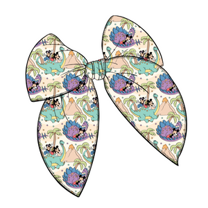 Magical Dino-Land Large Serged Edge Pre-Tied Fabric Bow