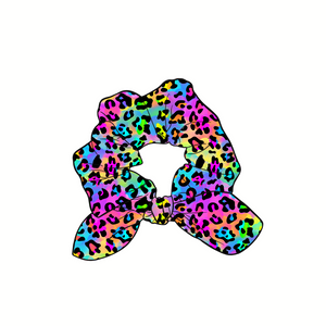 Neon Leopard Hand Tied  Knotted Bow Scrunchie