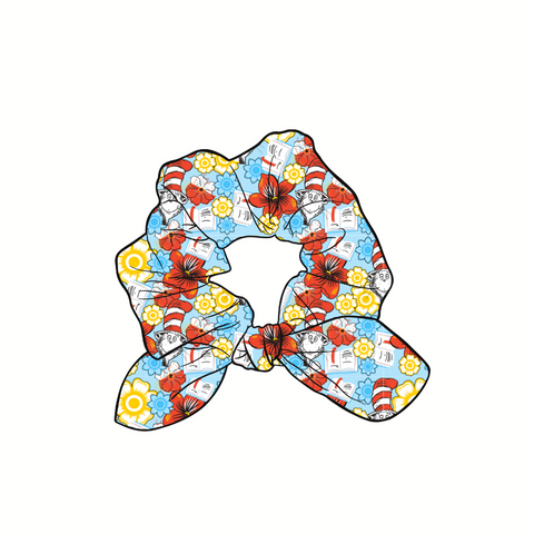 Seuss Floral Hand Tied  Knotted Bow Scrunchie