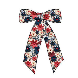 Red White and Bloom Long Tail Fabric Bow