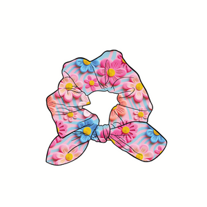 Sweet Summer Blooms Hand Tied  Knotted Bow Scrunchie