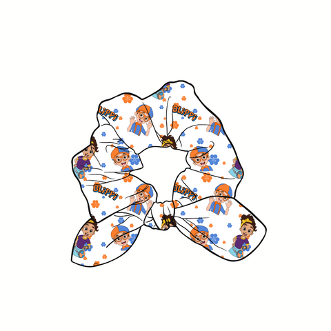 Blippi Hand Tied  Knotted Bow Scrunchie