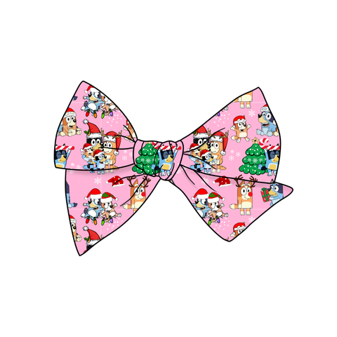 (Pre-Order) Pink Bluey & Fam 5" Pre-Tied Fabric Bow