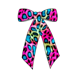 Electric Neon Leopard Long Tail Fabric Bow