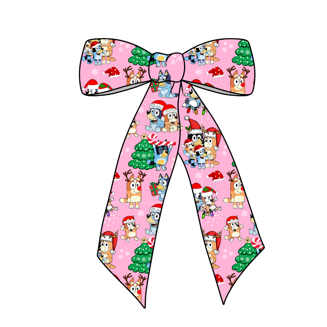 (Pre-Order) Pink Bluey & Fam Long Tail Fabric Bow