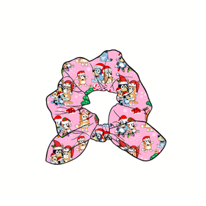 (Pre-Order) Pink Bluey & Fam Hand Tied  Knotted Bow Scrunchie