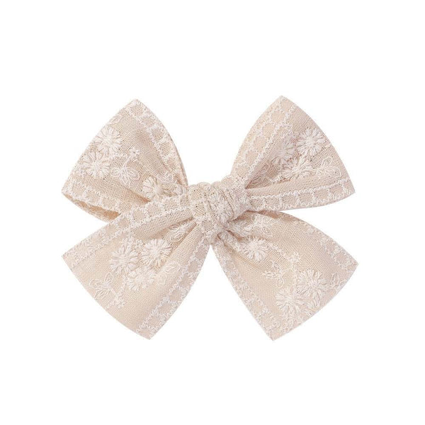 3.5" Pre-Tied Linen Embroidered Fabric Bow