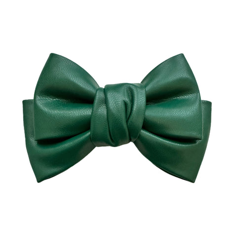 Evergreen Faux Leather  5" Pre-Tied Bow