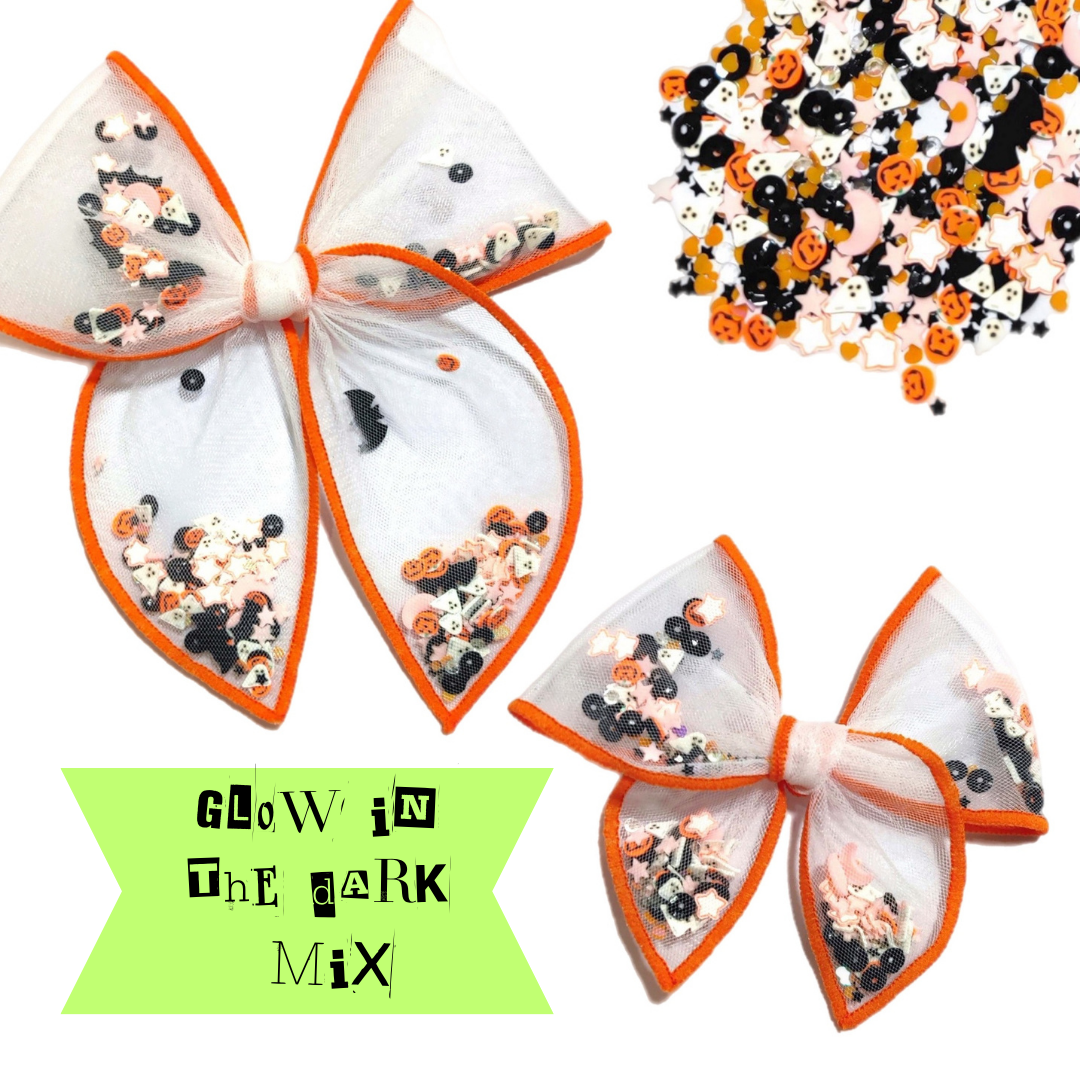 GLOW IN THE DARK Jack-o'-lantern Jamboree Serged Edge Shaker Bow