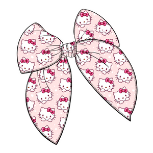 Hello Cute Kitty Large Serged Edge Pre-Tied Fabric Bow