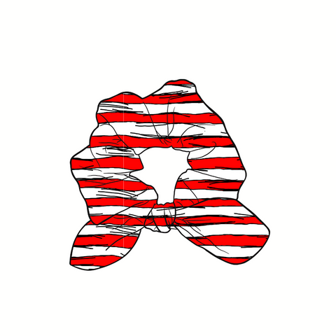 Seuss Stripe Hand Tied  Knotted Bow Scrunchie