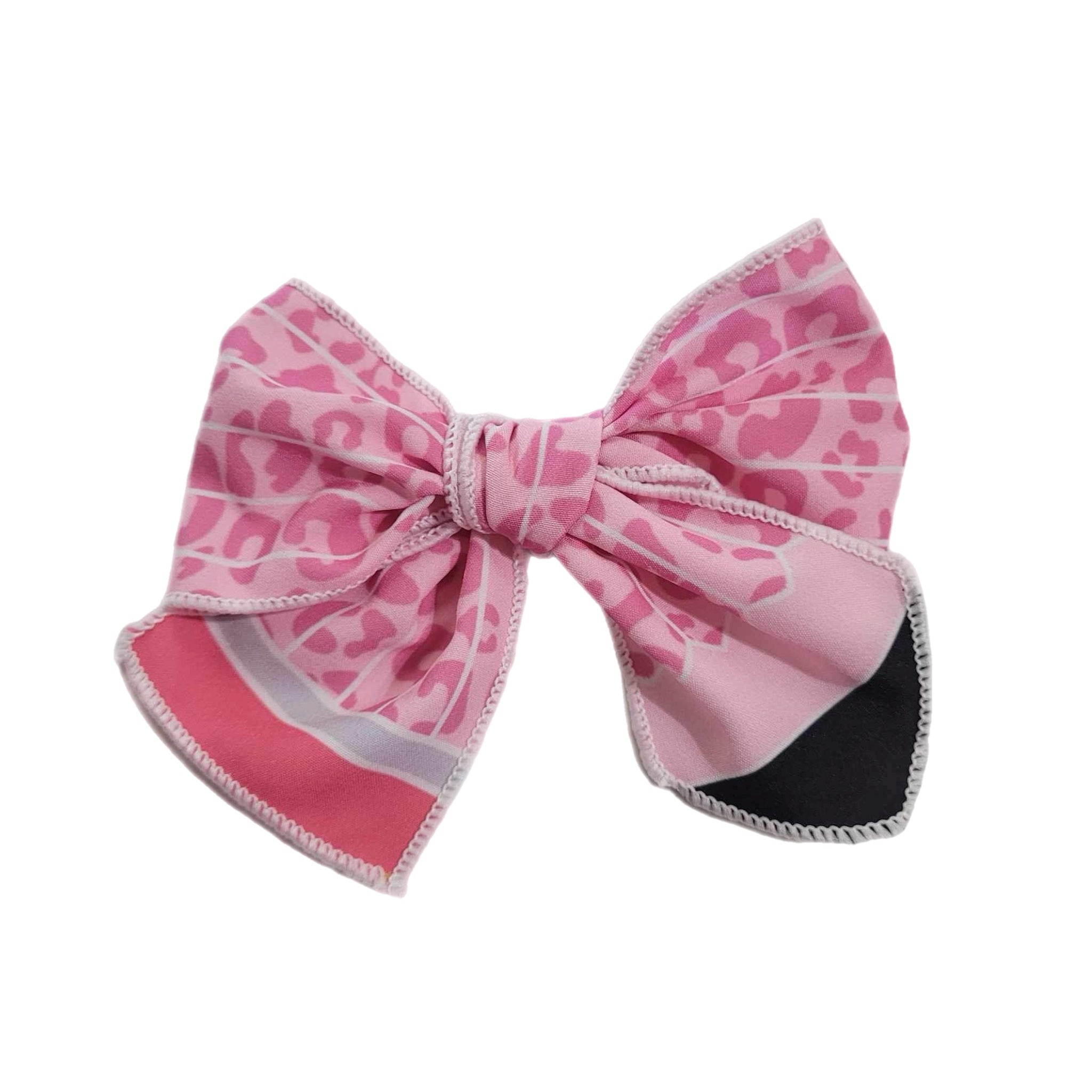 Pink Leopard Pencil Small Serged Edge Pre-Tied Fabric Bow