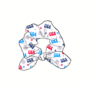 USA Hand Tied  Knotted Bow Scrunchie