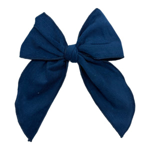 Navy Corduroy Large Serged Edge Pre-Tied Fabric Bows
