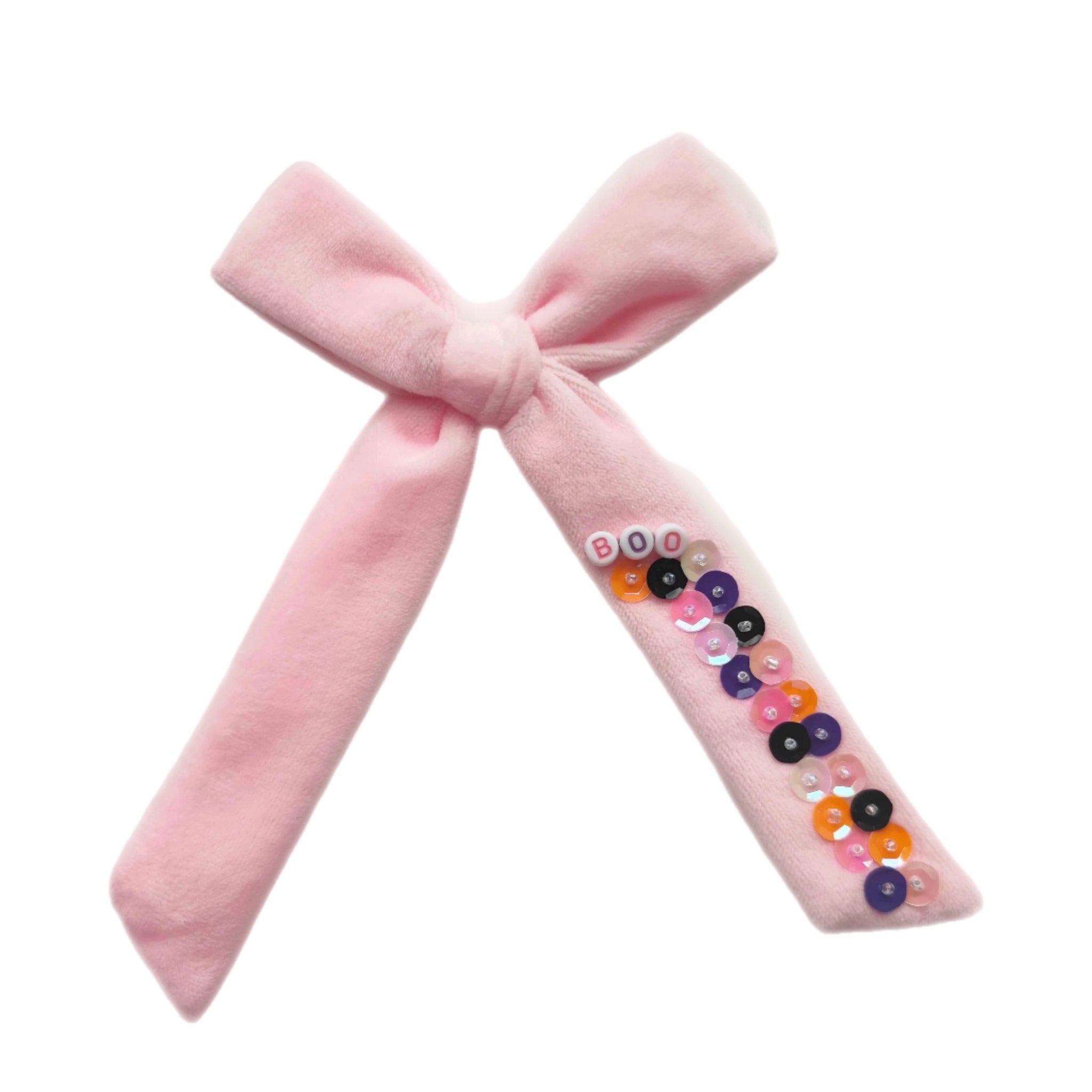 (Pre-Order) Pink Halloween Velvet Long Tail Sequin Bow