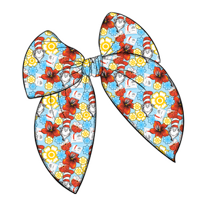 Seuss Floral Large Serged Edge Pre-Tied Fabric Bow