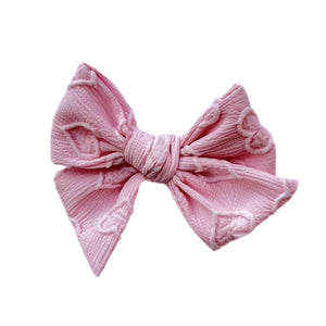 (Pre-Order) Pink Embossed Hearts 5" Pre-Tied Fabric Bow