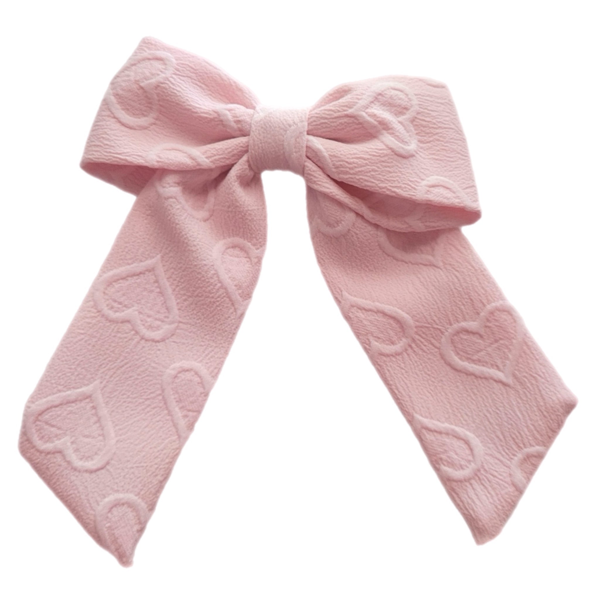 Pink Heart Long Tail Fabric Bow