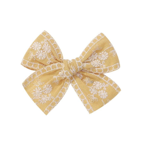 3.5" Pre-Tied Linen Embroidered Fabric Bow