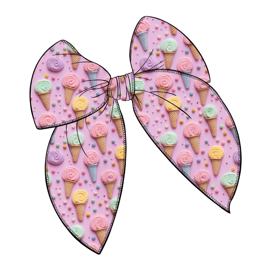 Ice Cream Shop Large Serged Edge Pre-Tied Fabric Bow