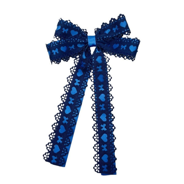 5.5in Blue Lace Trim Ribbon Bow