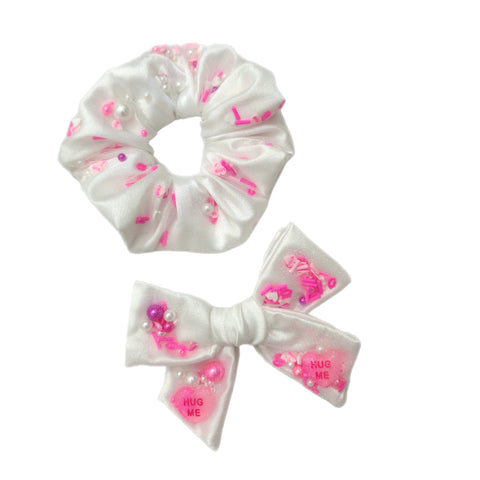 Hot Pink Sprinkle Mix Shaker Scrunchies & Small Bow