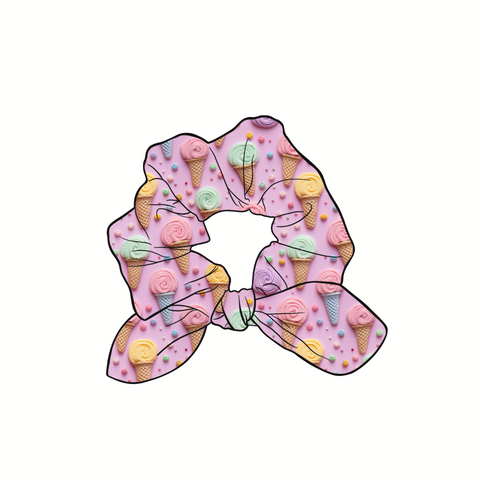 Ice Cream Shop Hand Tied  Knotted Bow Scrunchie