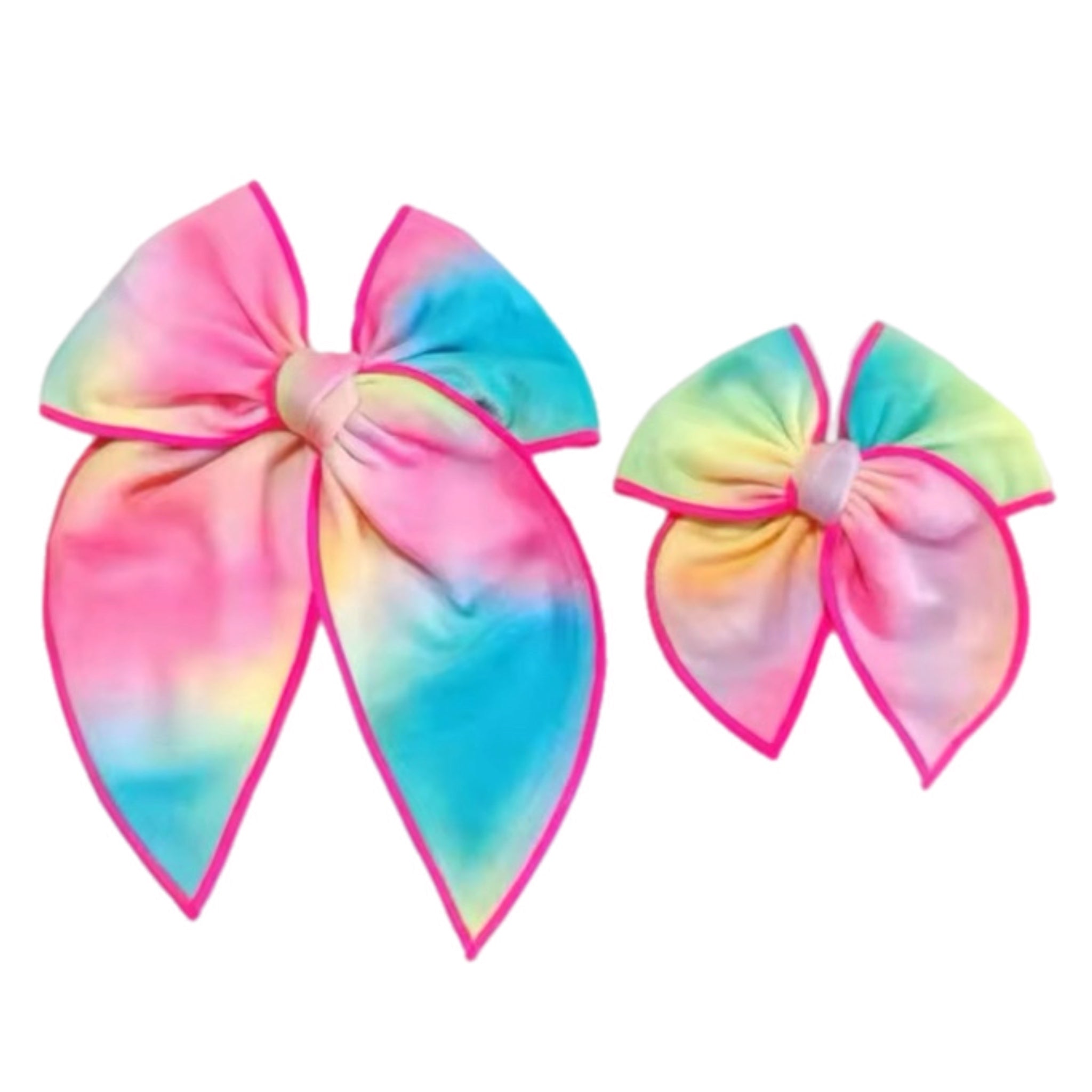 Hot Pink Serged Edge Tye Dye Pre-Tied Velvet Bow