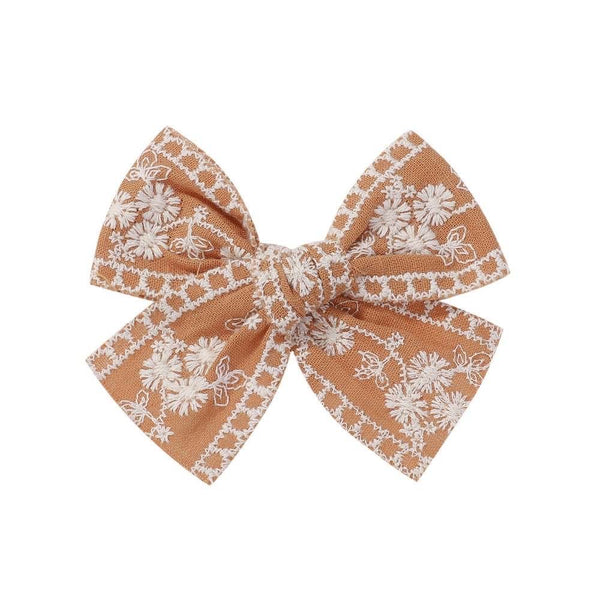 3.5" Pre-Tied Linen Embroidered Fabric Bow