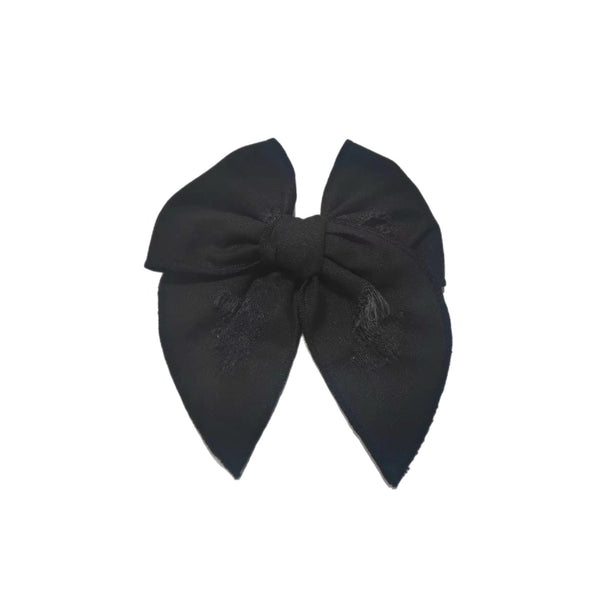 Distressed Black Linen Small Serged Edge Pre-Tied Fabric Bow