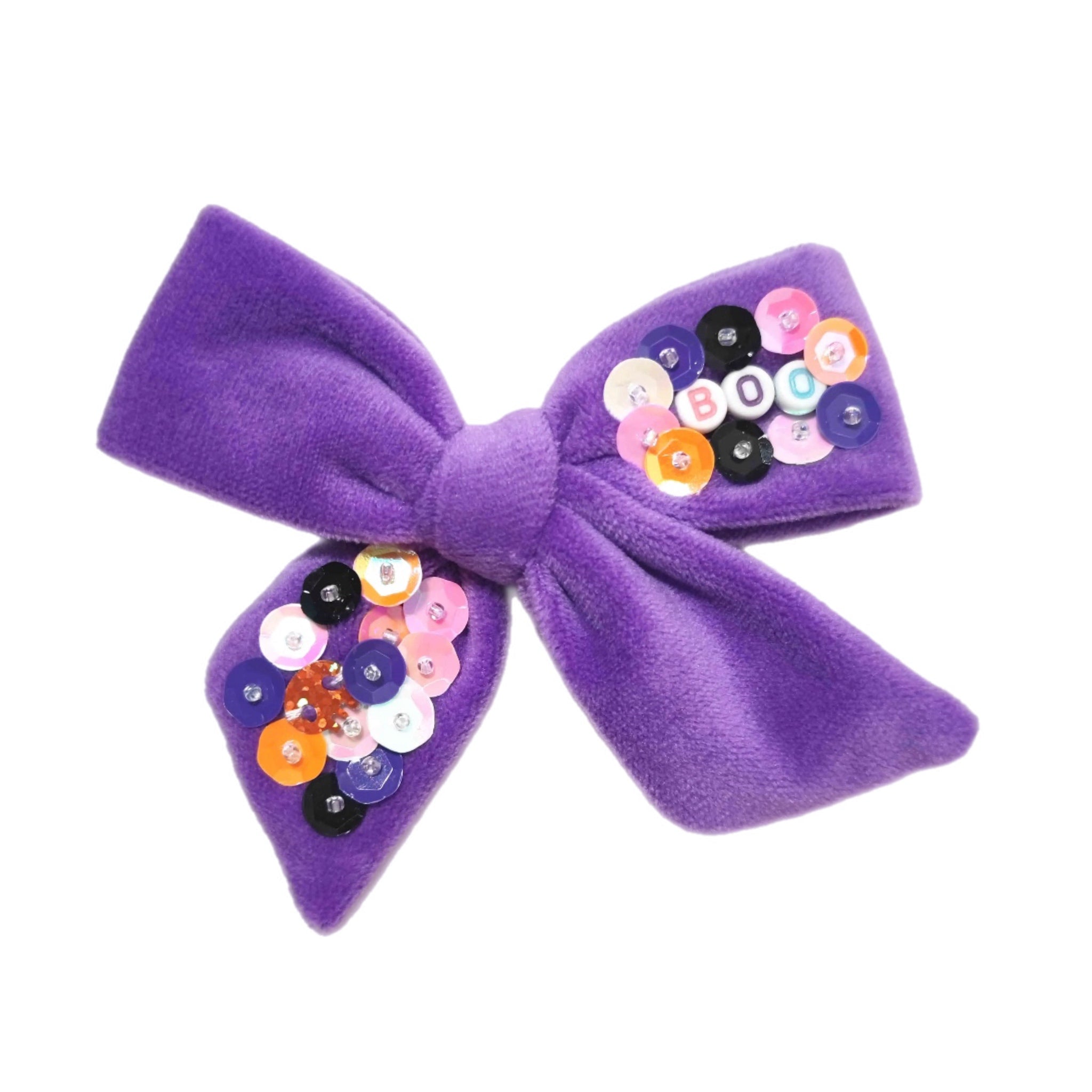(Pre-Order) Purple Halloween Velvet Sequin Bow