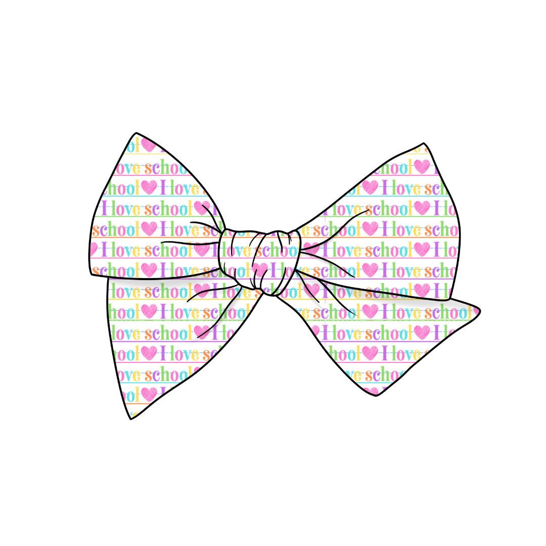 I Love School 5" Pre-Tied Fabric Bow