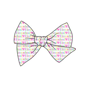 I Love School 5" Pre-Tied Fabric Bow