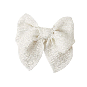 (Pre-Order)  4.5" White Pre-Tied Tweed Like Bow