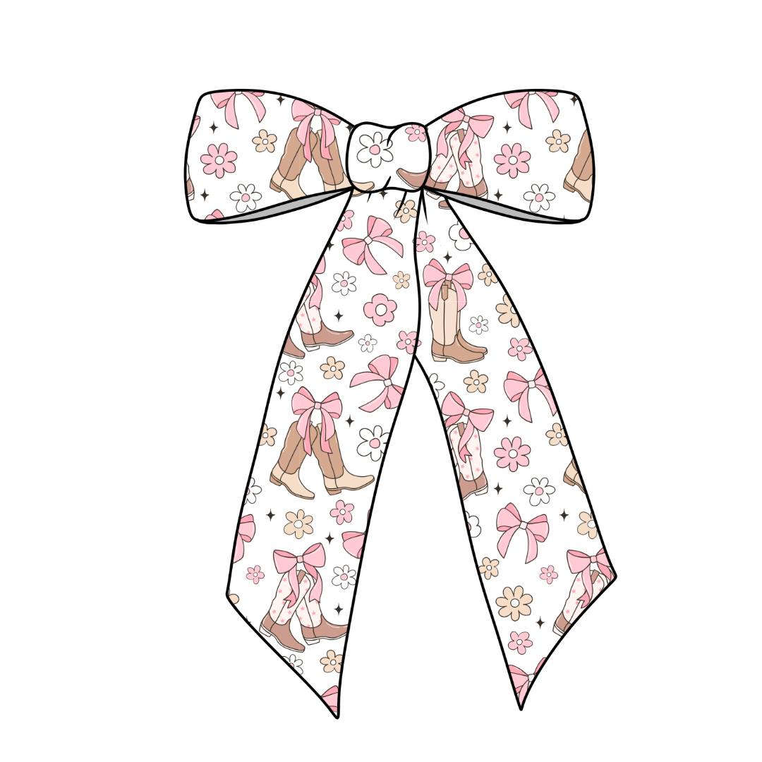 (Pre-Order) Boots & Bows Long Tail Fabric Bow