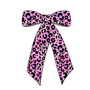 Berry Cool Leopard Long Tail Fabric Bow