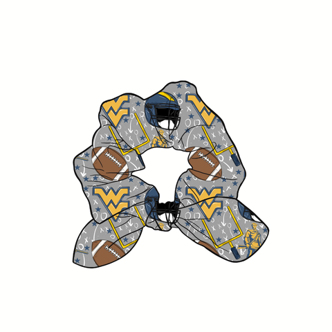 West Virginia Mountaineers Hand Tied  Knotted Bow Scrunchie
