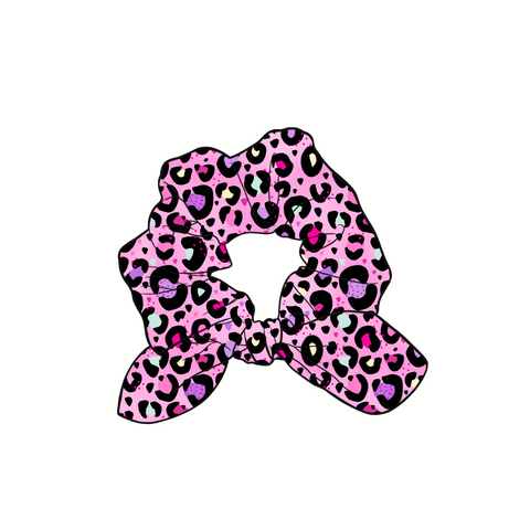 Berry Cool Leopard Hand Tied  Knotted Bow Scrunchie